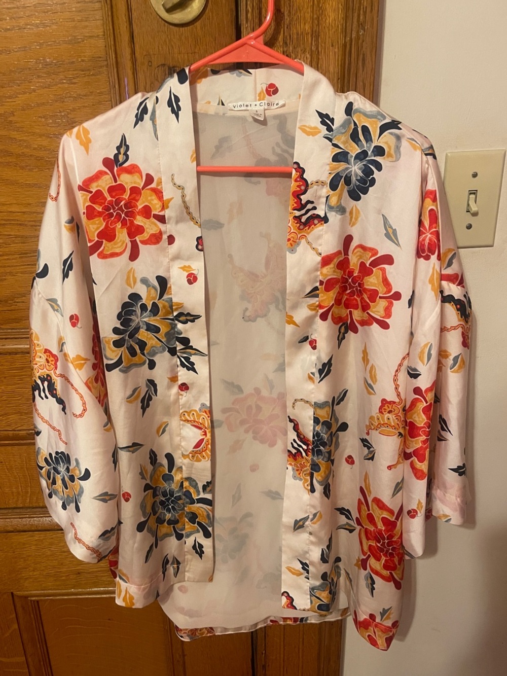 Violet & Claire Blush Floral Open-Front Kimono Jacket